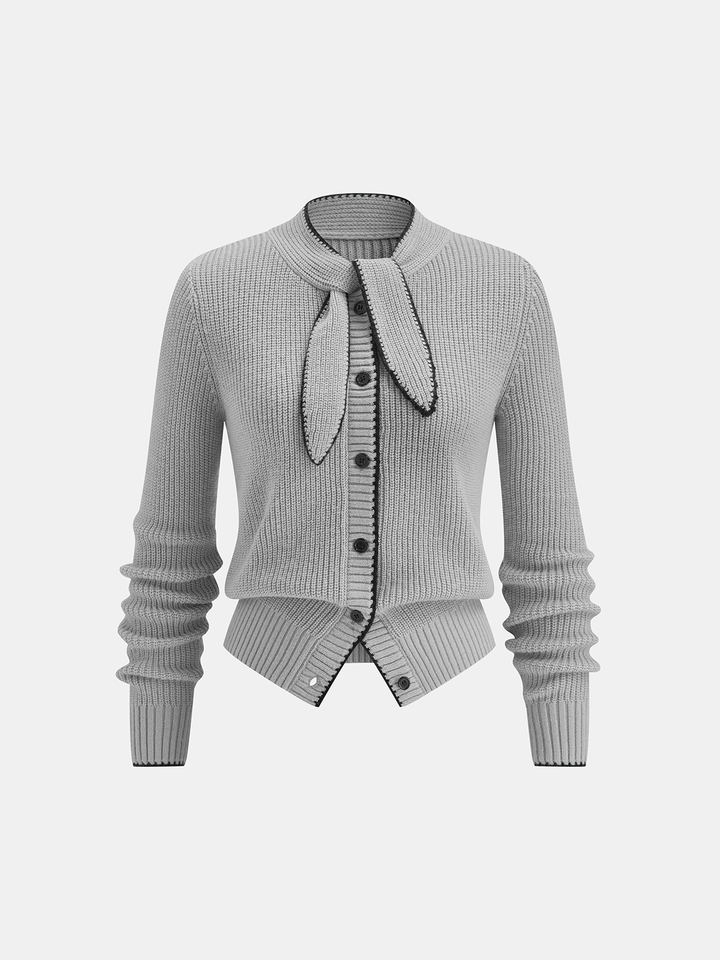 Cardigan en Laine Mélangée avec Détail Contrasté au Col
