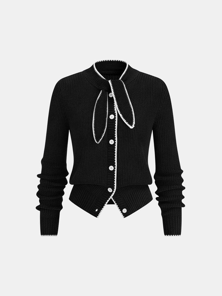 Cardigan en Laine Mélangée avec Détail Contrasté au Col