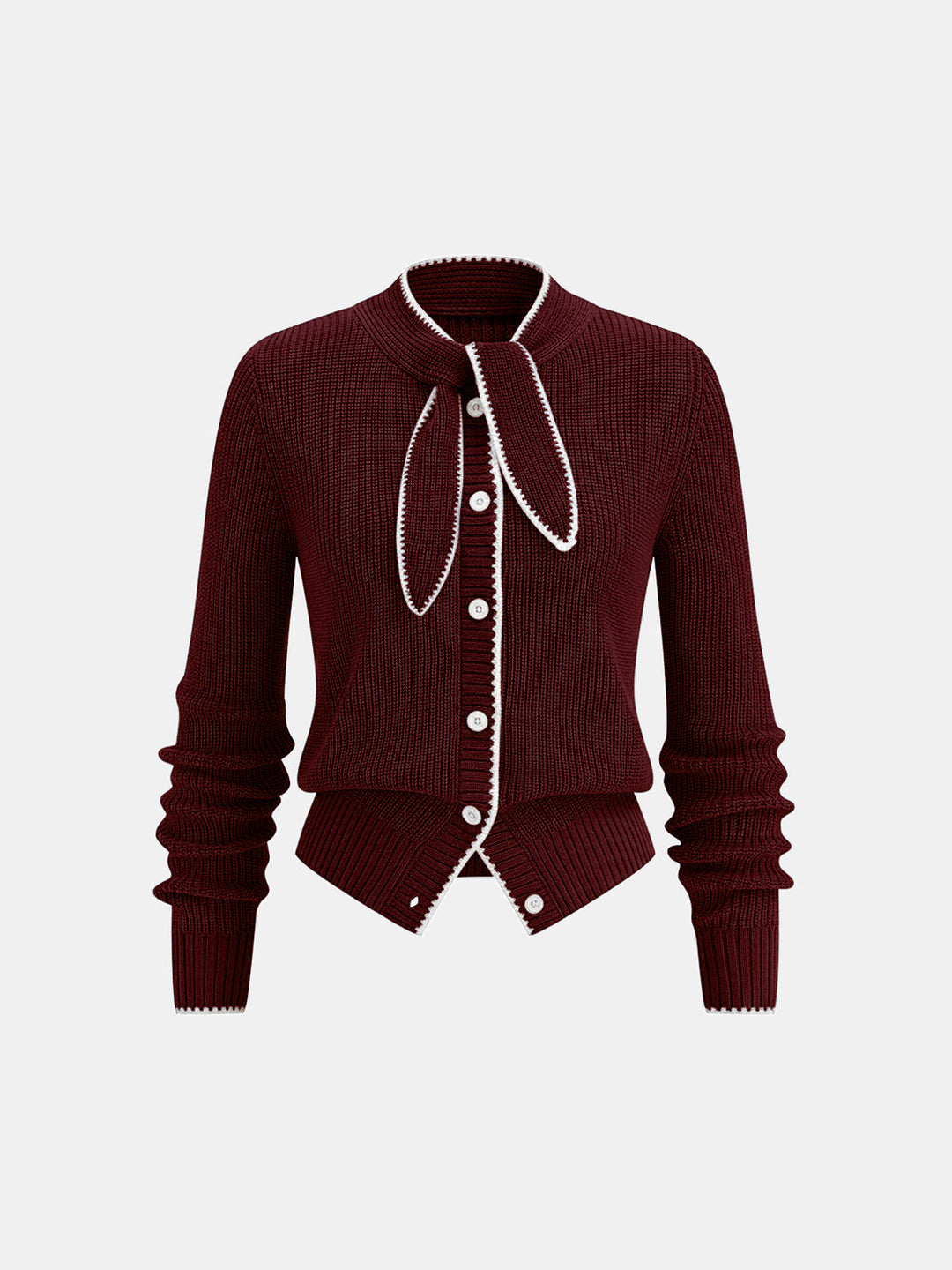 Cardigan en Laine Mélangée avec Détail Contrasté au Col