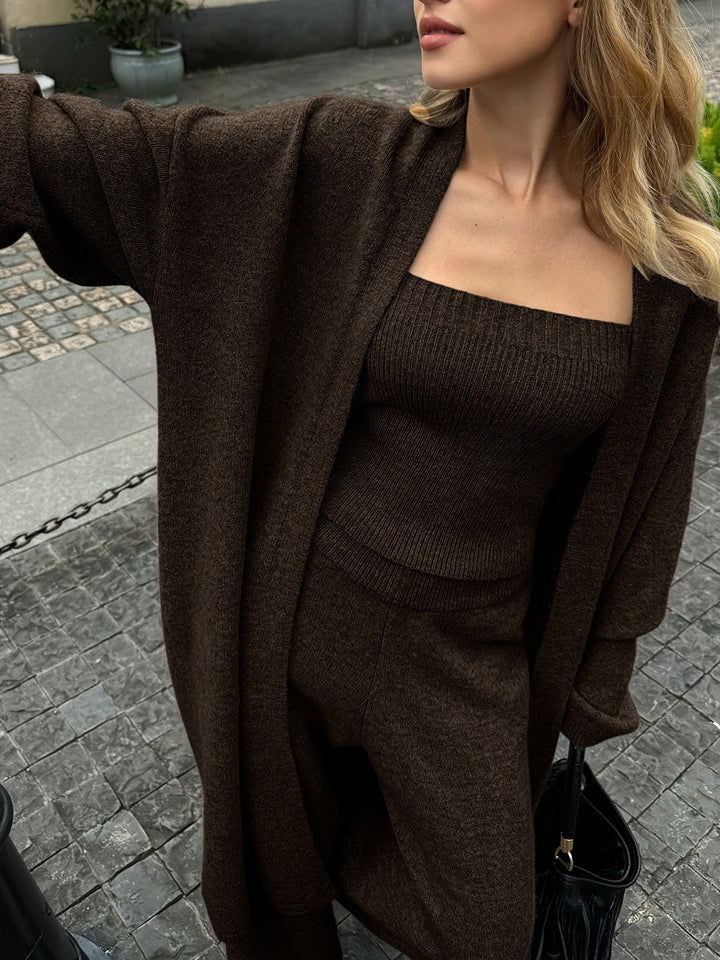 Ensemble Cardigan Pantalon Bustier Tricoté en Trois Pièces