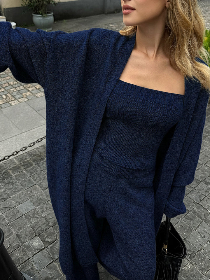 Ensemble Cardigan Pantalon Bustier Tricoté en Trois Pièces
