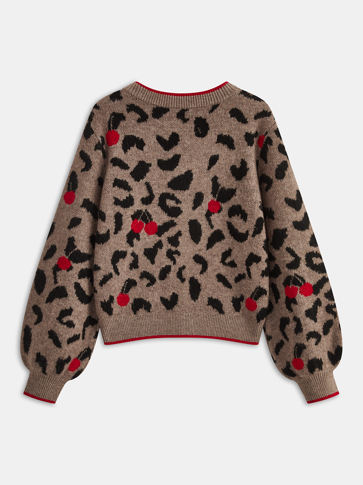 Cardigan en Tricot Imprimé Léopard Cerise
