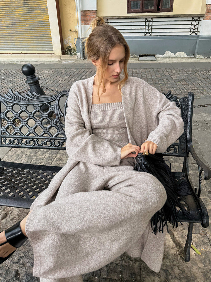 Ensemble Cardigan Pantalon Bustier Tricoté en Trois Pièces