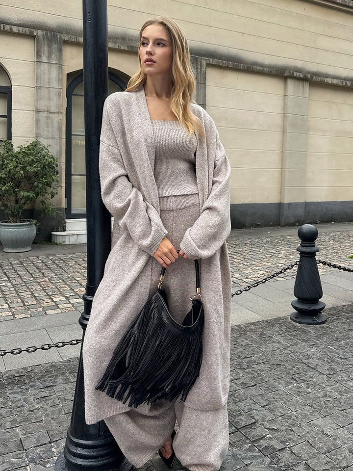 Ensemble Cardigan Pantalon Bustier Tricoté en Trois Pièces
