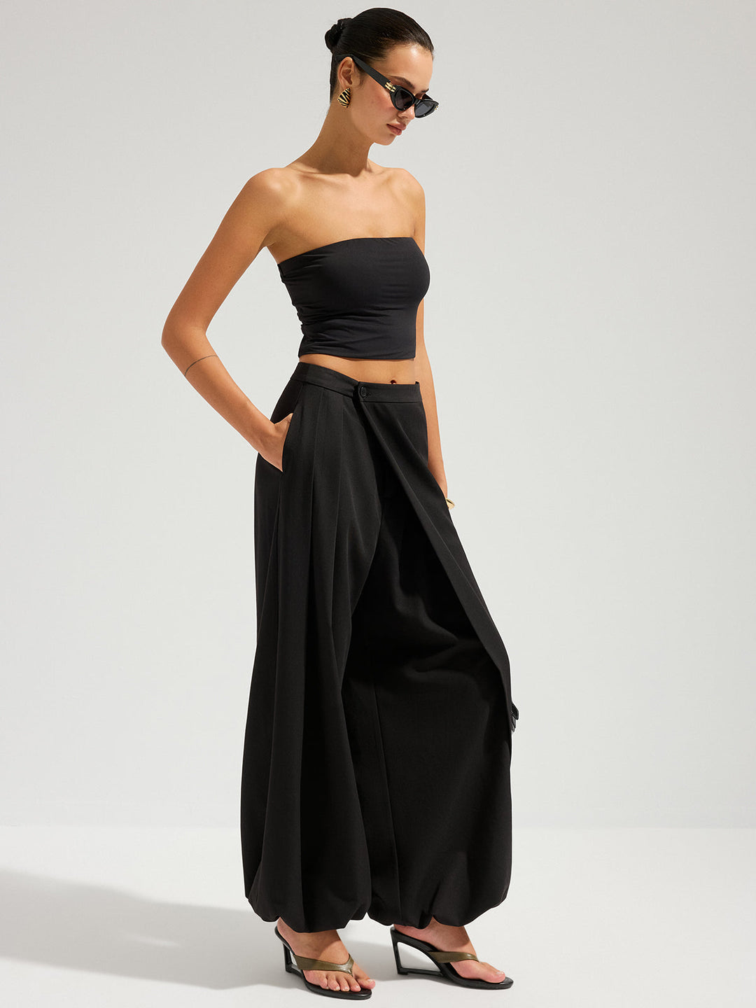 Pantalon large à superposition asymétrique
