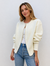 Cardigan à Ourlet Déchiré avec Détails en Perles
