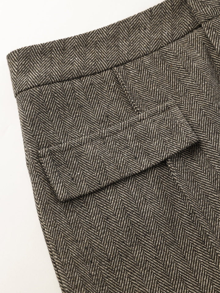 Pantalon large en tweed à chevrons