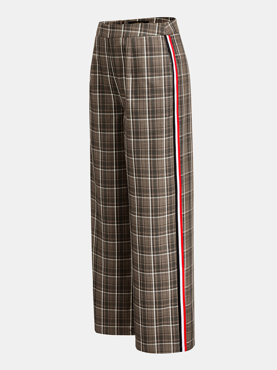 Pantalon droit à rayures latérales en tartan