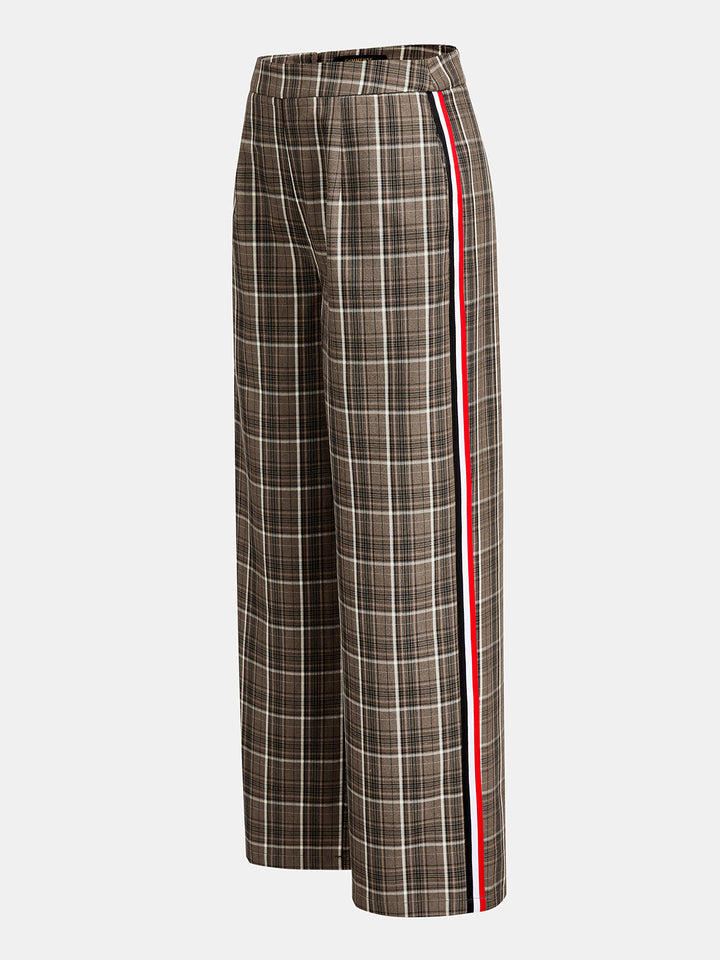 Pantalon droit à rayures latérales en tartan