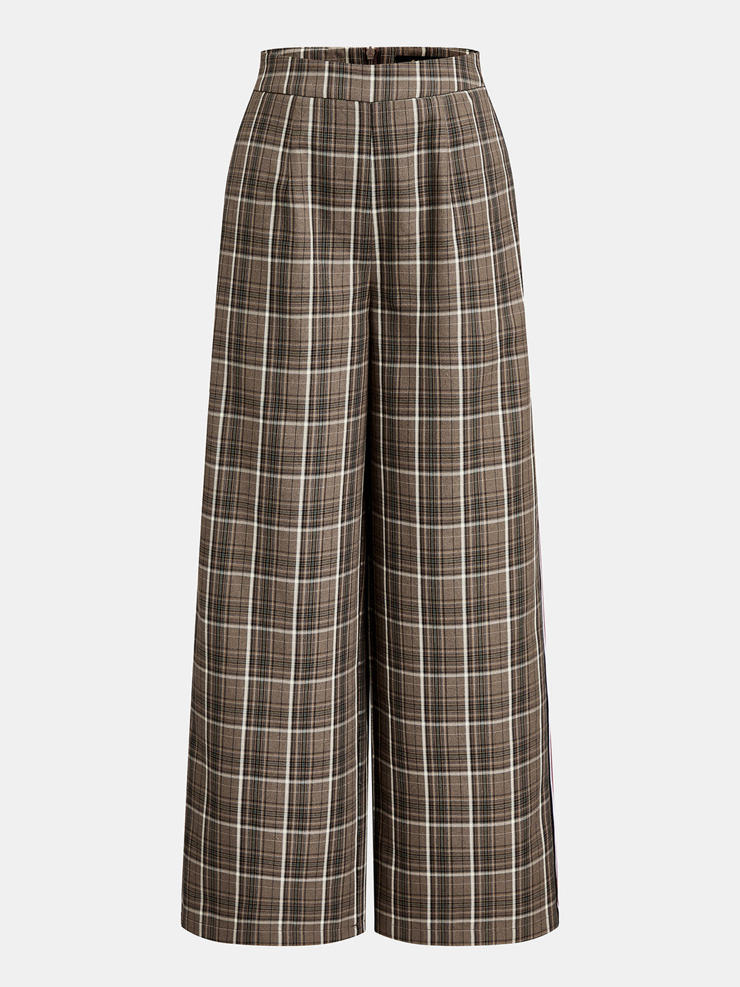 Pantalon droit à rayures latérales en tartan