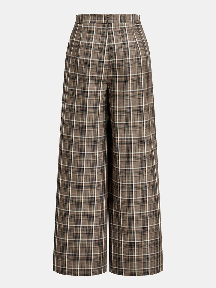 Pantalon droit à rayures latérales en tartan