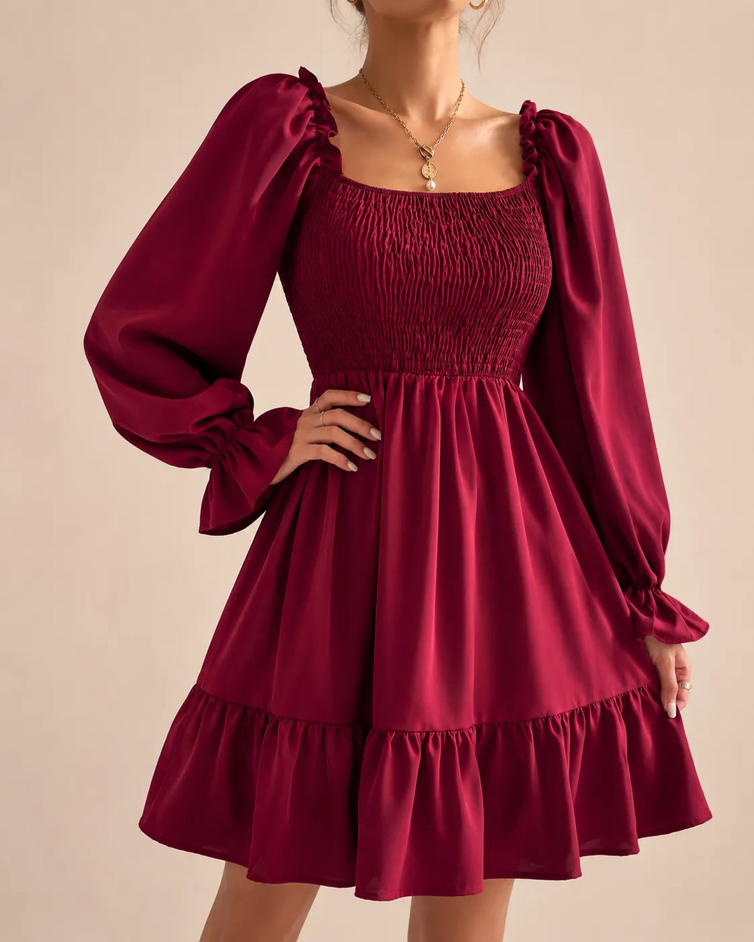 Rosalie | Robe Mini à Manches Longues Smockée