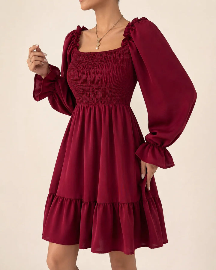 Rosalie | Robe Mini à Manches Longues Smockée