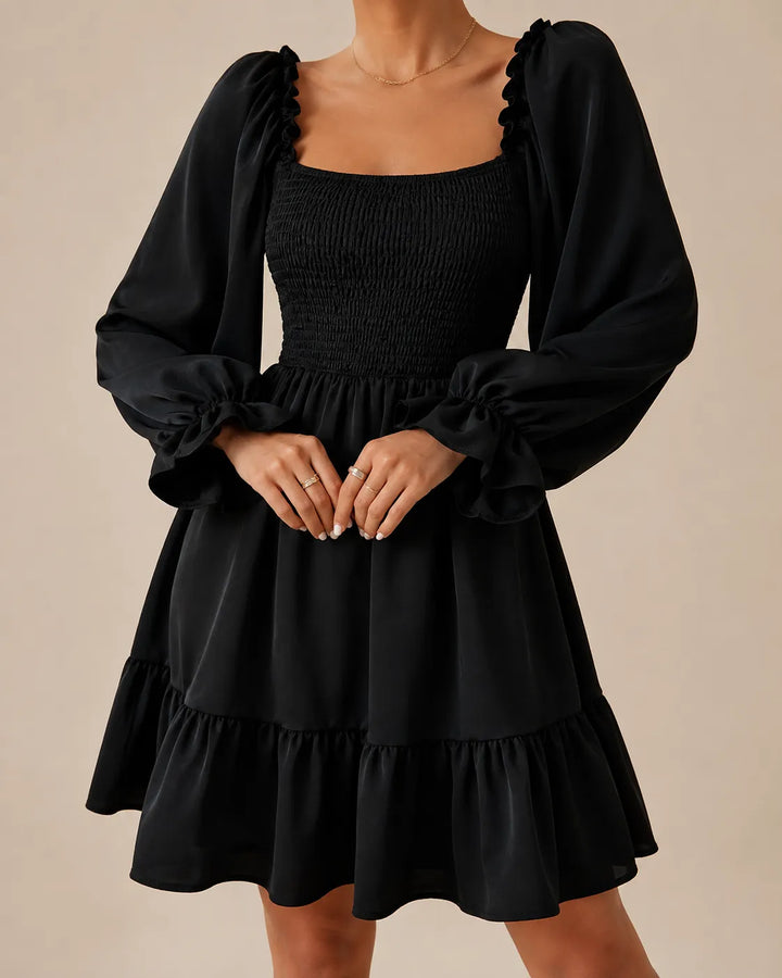 Rosalie | Robe Mini à Manches Longues Smockée