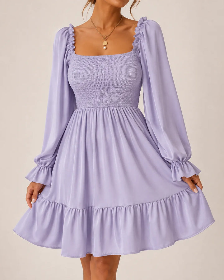 Rosalie | Robe Mini à Manches Longues Smockée