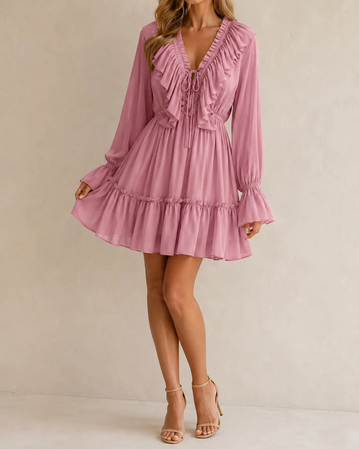 Elowen | Robe Mini à Volants et Décolleté en V