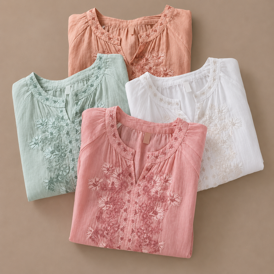 Blouse en coton et lin à fleurs Alessa