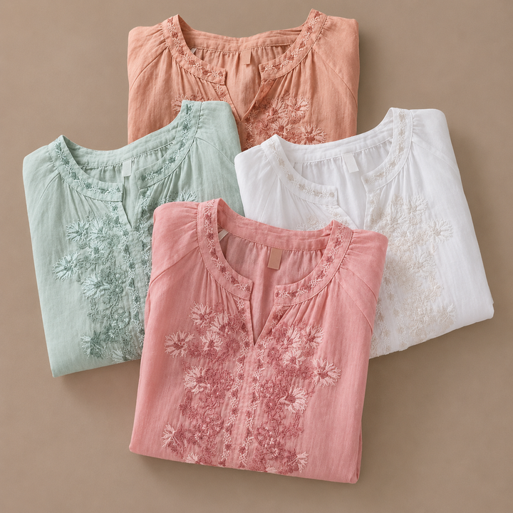 Blouse en coton et lin à fleurs Alessa