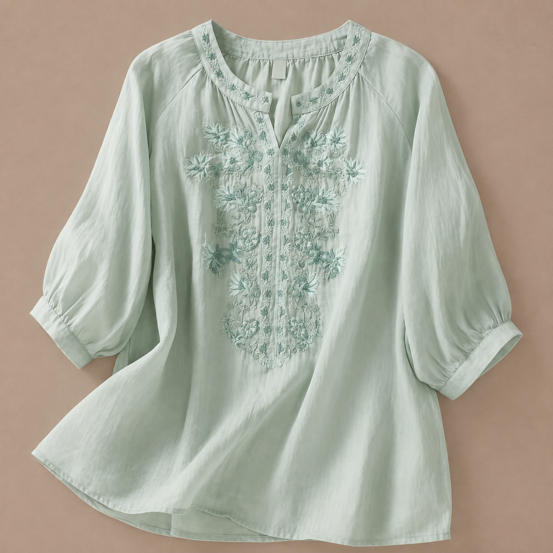 Blouse en coton et lin à fleurs Alessa