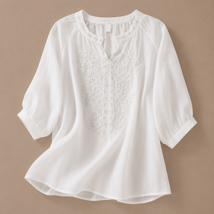 Blouse en coton et lin à fleurs Alessa
