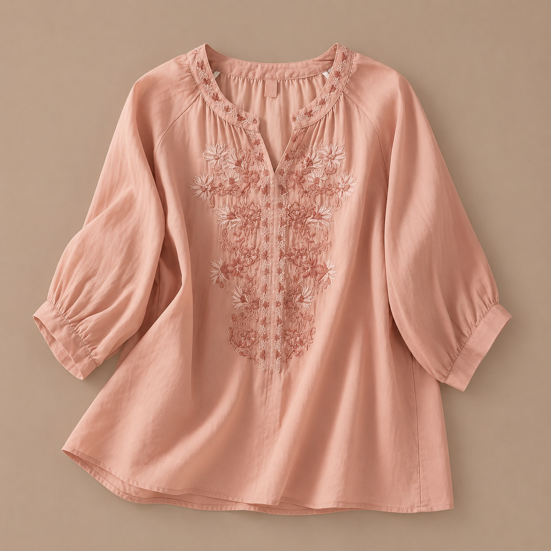 Blouse en coton et lin à fleurs Alessa