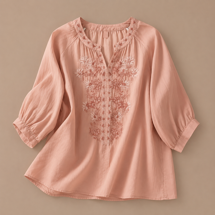 Blouse en coton et lin à fleurs Alessa