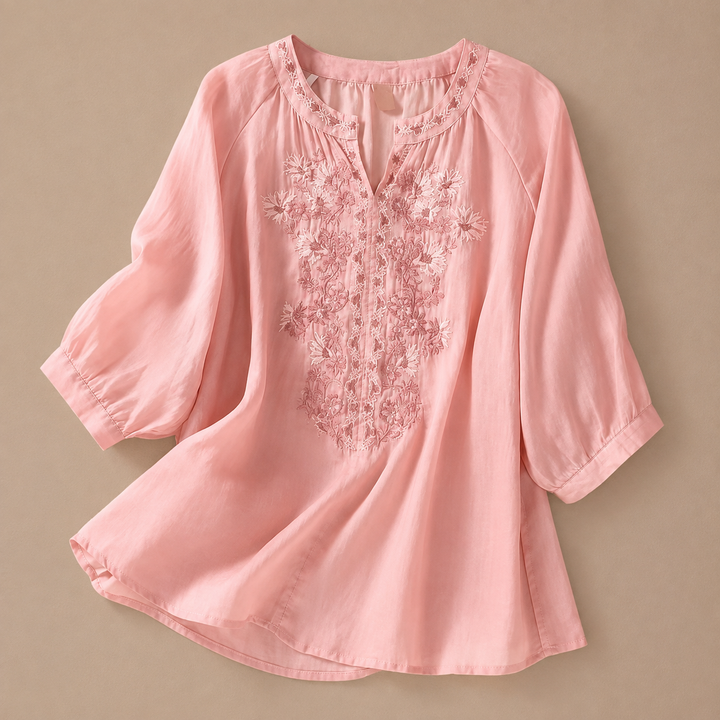 Blouse en coton et lin à fleurs Alessa