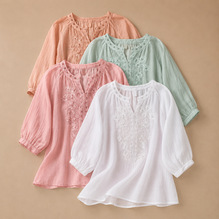 Blouse en coton et lin à fleurs Alessa