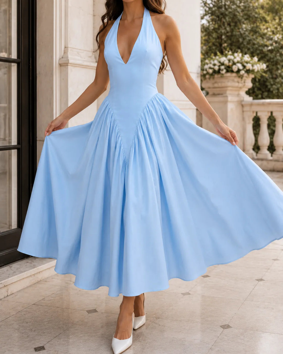 Celeste | Robe Midi Élégante à Col Halter