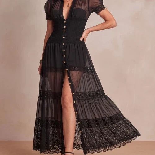 Sophia | Robe Maxi en Dentelle Transparente pour Femmes