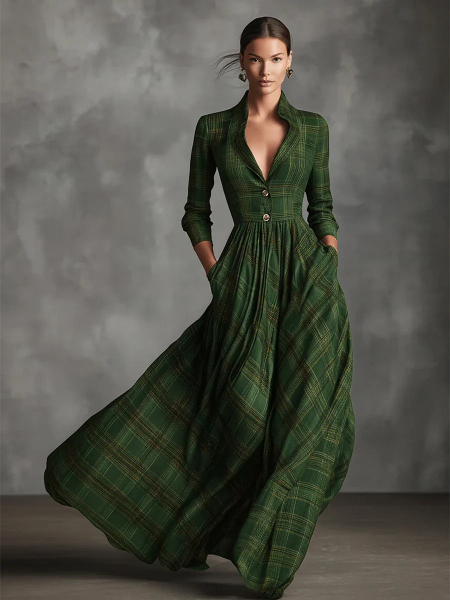 Kathleen | Robe Maxi Élegante à Carreaux