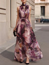 Robe Maxi à Col Nœud Floral