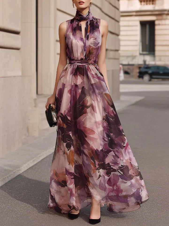 Robe Maxi à Col Nœud Floral