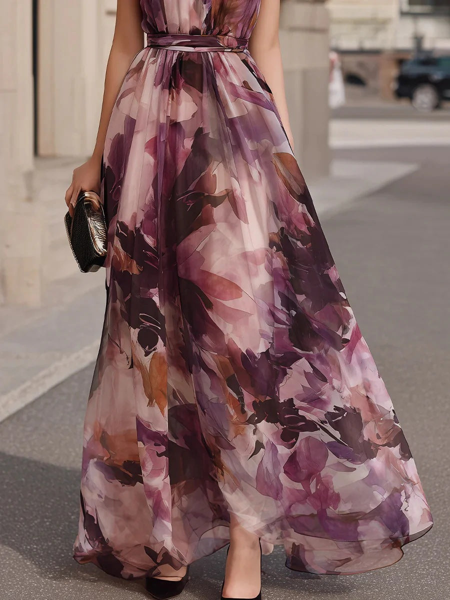 Robe Maxi à Col Nœud Floral