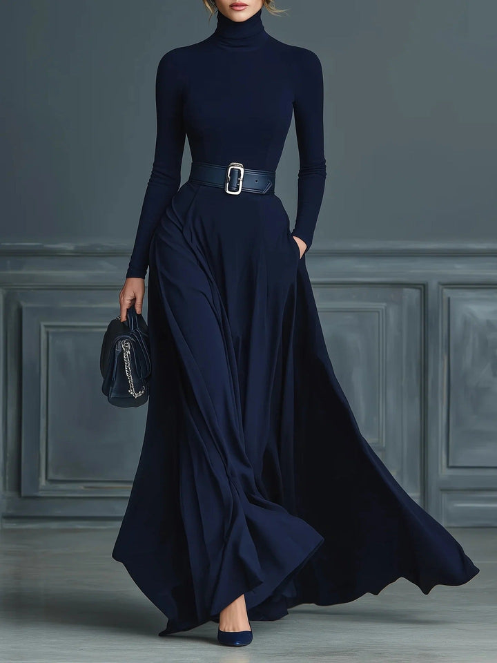 Katarina | Robe Maxi à Col Montant Ceinturée