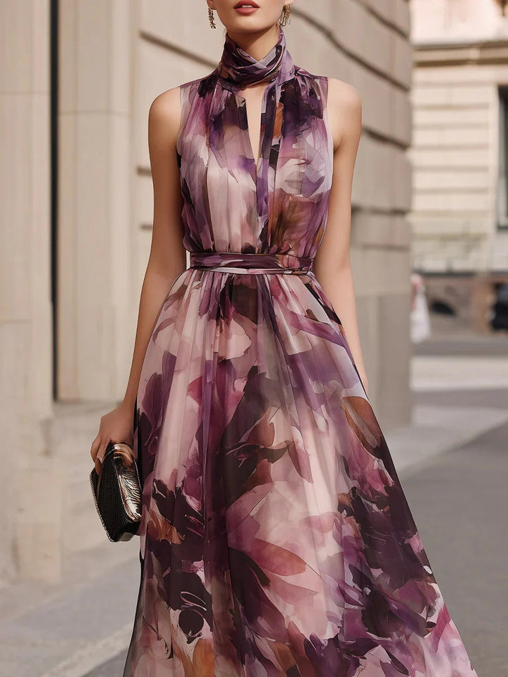 Robe Maxi à Col Nœud Floral