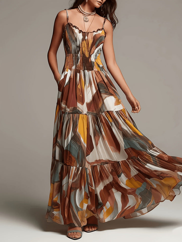 Robe Maxi à Volants Imprimée Abstraite