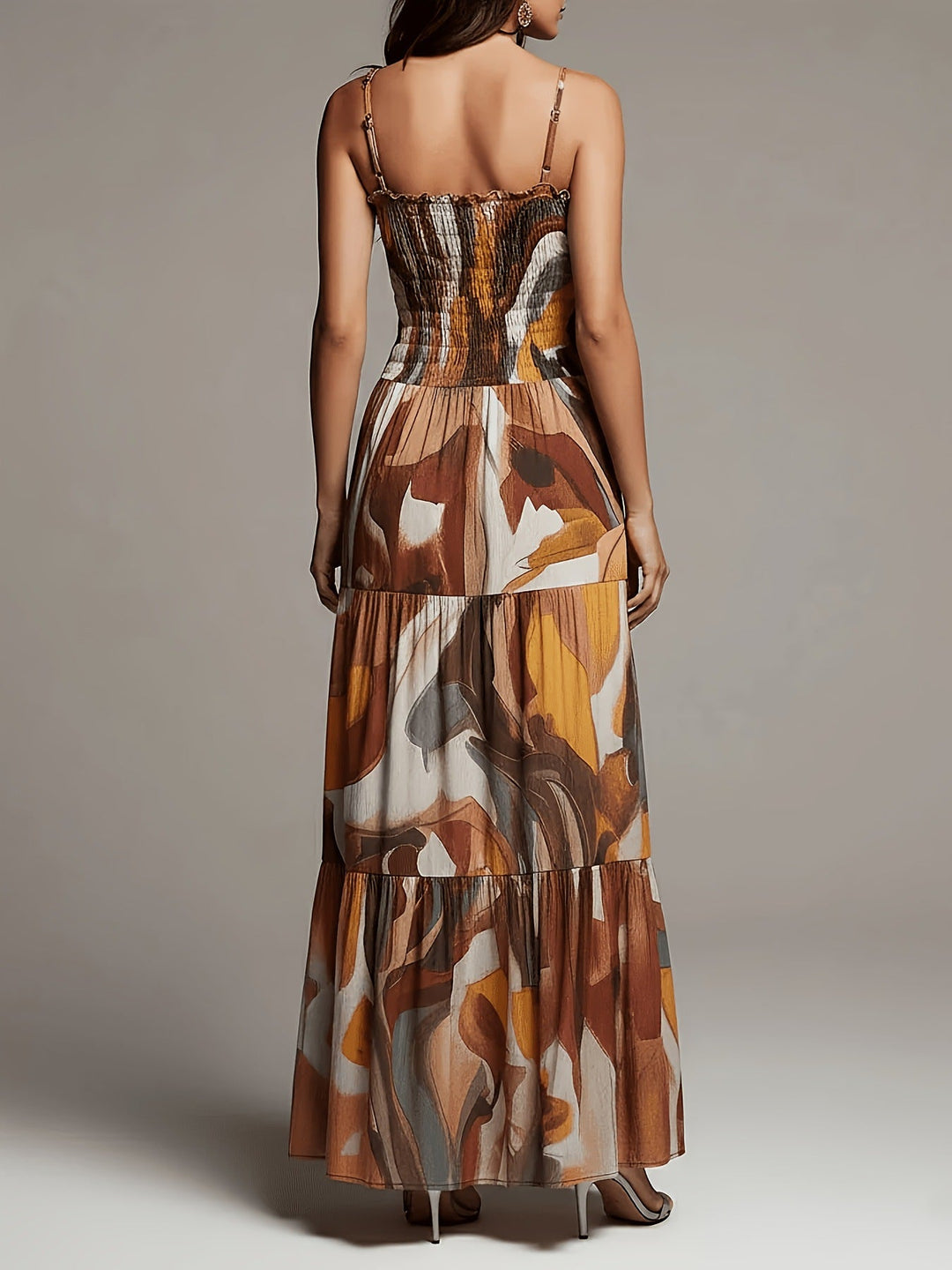 Robe Maxi à Volants Imprimée Abstraite