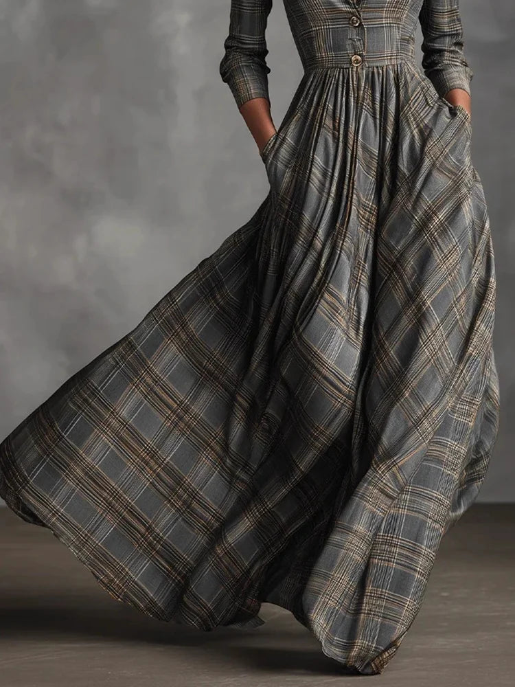 Kathleen | Robe Maxi Élegante à Carreaux