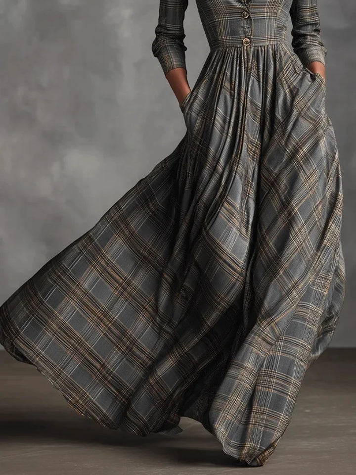 Kathleen | Robe Maxi Élegante à Carreaux