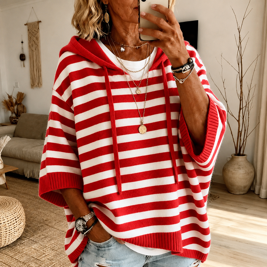 Charlotte – Poncho Pull Rayé Rouge