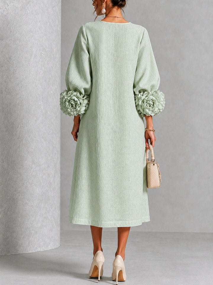 Théodora | Robe Midi avec Manches Bouffantes à Rosette