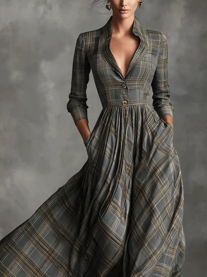Kathleen | Robe Maxi Élegante à Carreaux