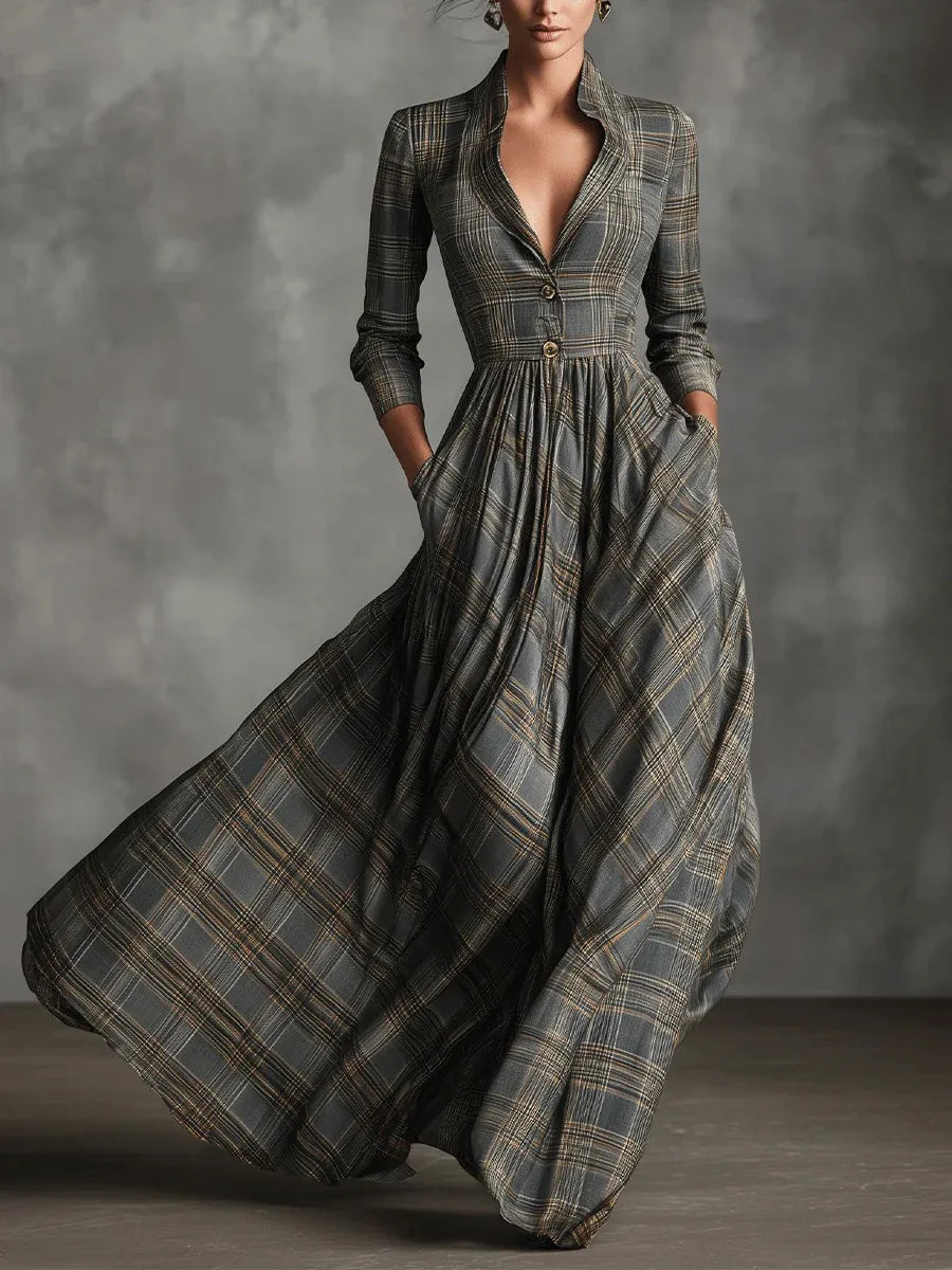 Kathleen | Robe Maxi Élegante à Carreaux