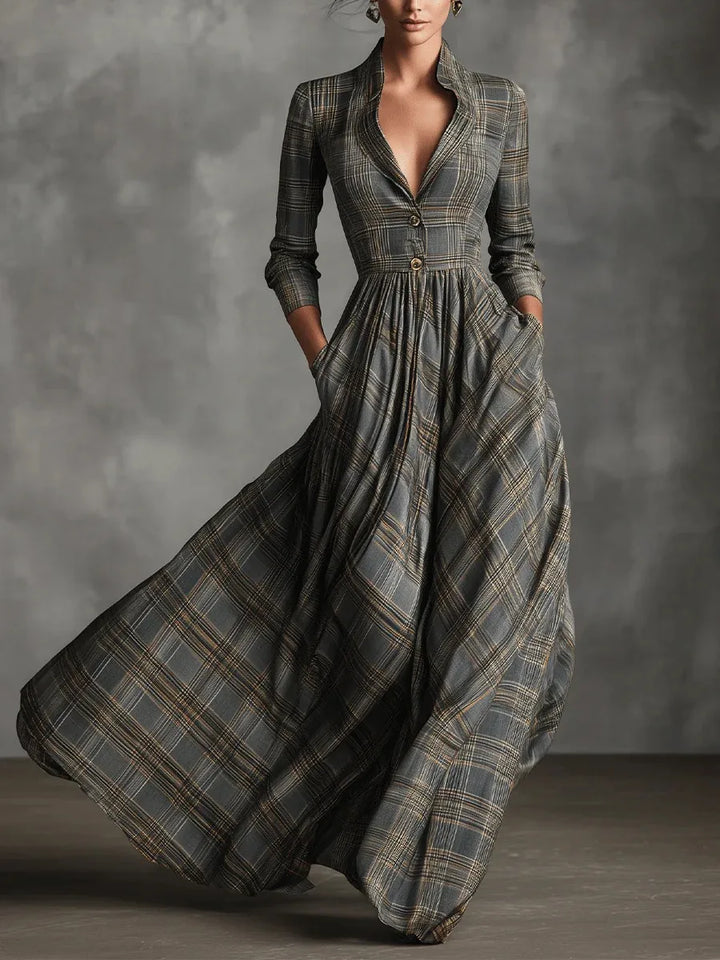 Kathleen | Robe Maxi Élegante à Carreaux