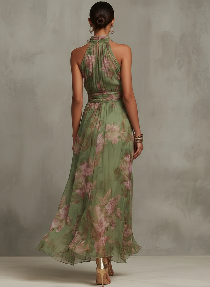 Serena — Robe Maxi Halter en Chiffon Floral Élégant