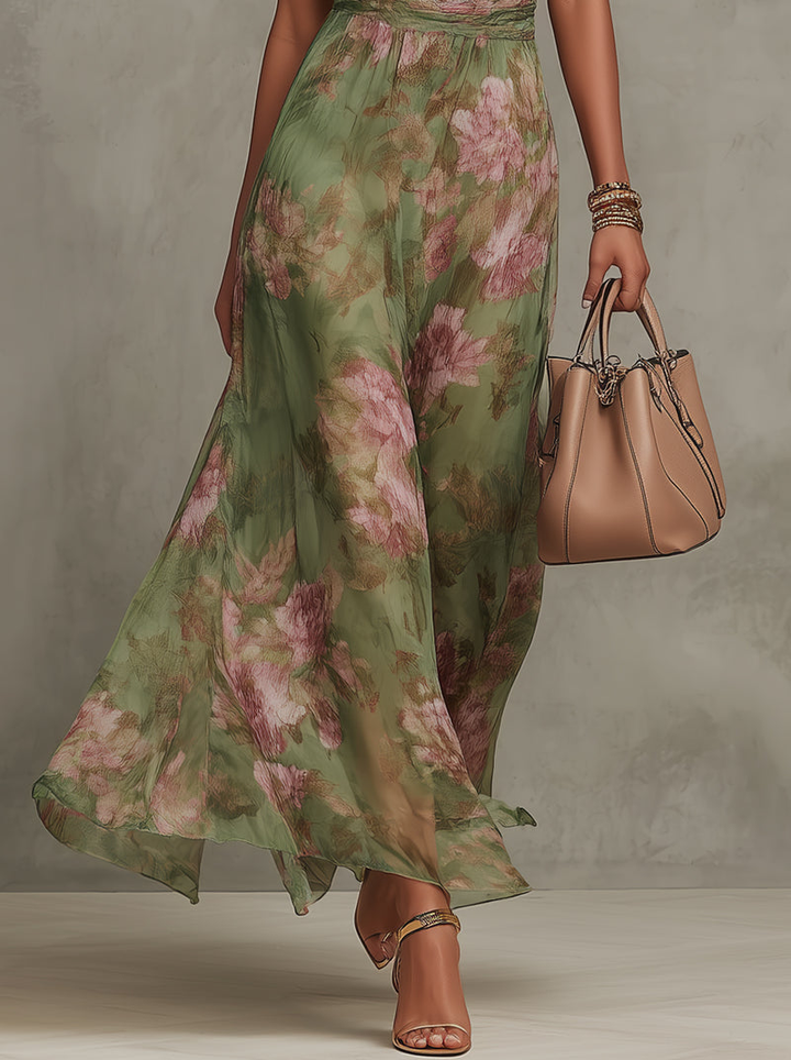 Serena — Robe Maxi Halter en Chiffon Floral Élégant