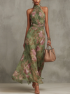 Serena — Robe Maxi Halter en Chiffon Floral Élégant