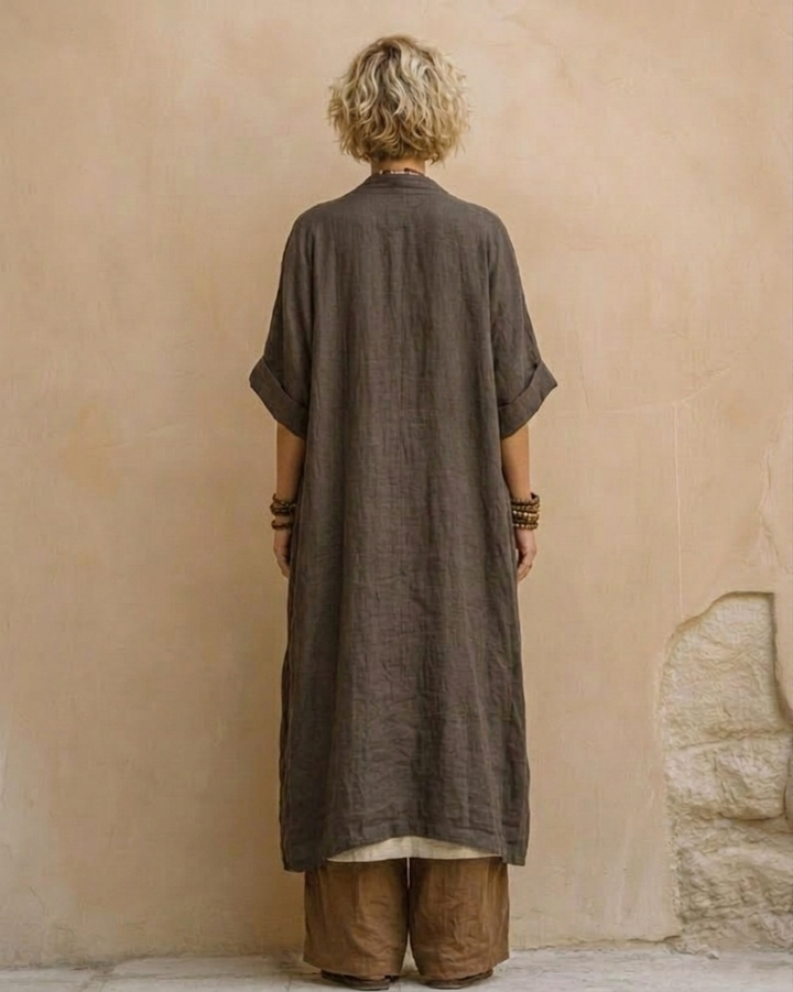 Giulia - Ensemble Nomade Bohémien en Trois Pièces en Gris Foncé et Marron avec Motif Tribal