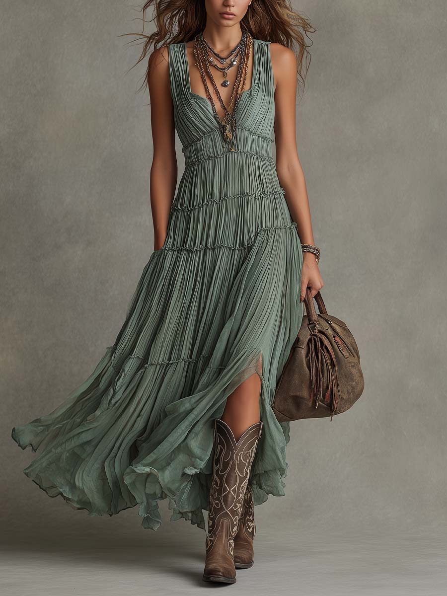 Ava | Robe maxi à encolure en V froncée pour femmes